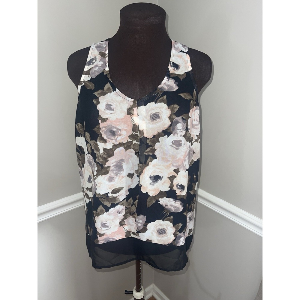 Live 4 Truth Medium Womens Floral Back Zip V-Neck Sleeveless Blouse Cottagecore